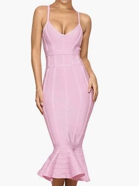 Slim Fit Pink Mermaid Hem Bodycon Dress
